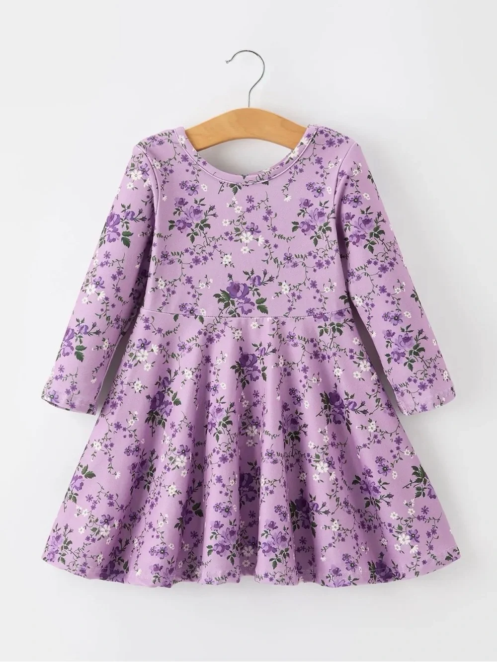 Rylee Faith Fall Lavender Floral Print Girls Long Sleeve Twirl Sleeve